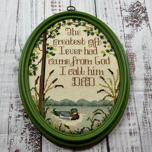 FRAMED EMBROIDERY ART GREATEST GIFT FROM GOD I CALL DAD NATURE DUCK NEEDLEPOINT